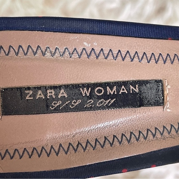 Zara stiletto heel open toe blue red polka dot ankle strap platform size 9 - Picture 11 of 11